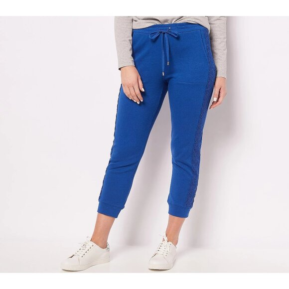 Susan Graver Weekend Reg Washed French Terry Cropped Jogger XS River Blue NEW - Picture 1 of 8